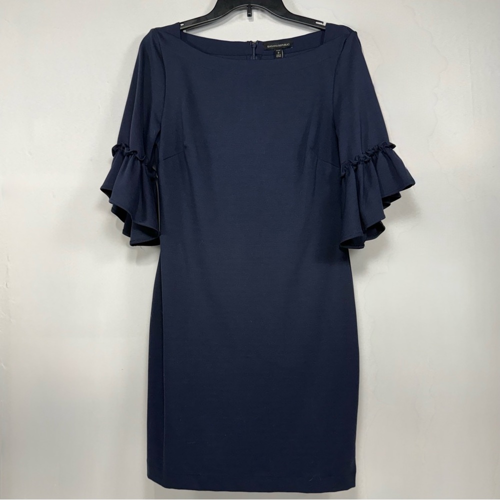 Flutter Sleeve Banana Republic Navy Blue Petite Shift Dress 8P - Picture 2 of 11